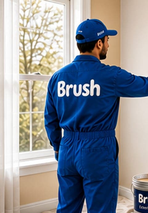 A Brush painter cutting in clean lines on an interior wall